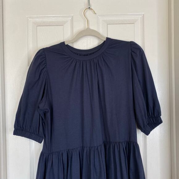 SUMMERSALT The Luxe Pima Puff-Sleeve Mini Dress Size XS Midnight Navy Blue - Picture 4 of 6